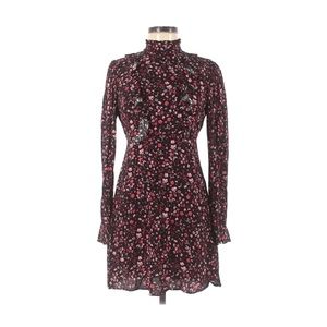Express Floral Dress Long Sleeve Ruffled Mock Neck Lace Keyhole Black Pink Red 6
